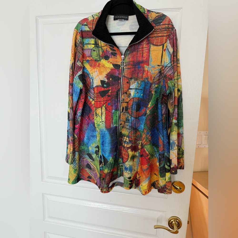 Talk of the Walk Multicolor Abstract Trench Coat NWT XL